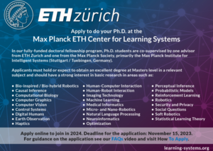 Funded Ph.D. Positions at the Max Planck ETH Center for Learning Systems 
